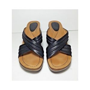 Dansko Wedge Sandals leather cross straps black 38